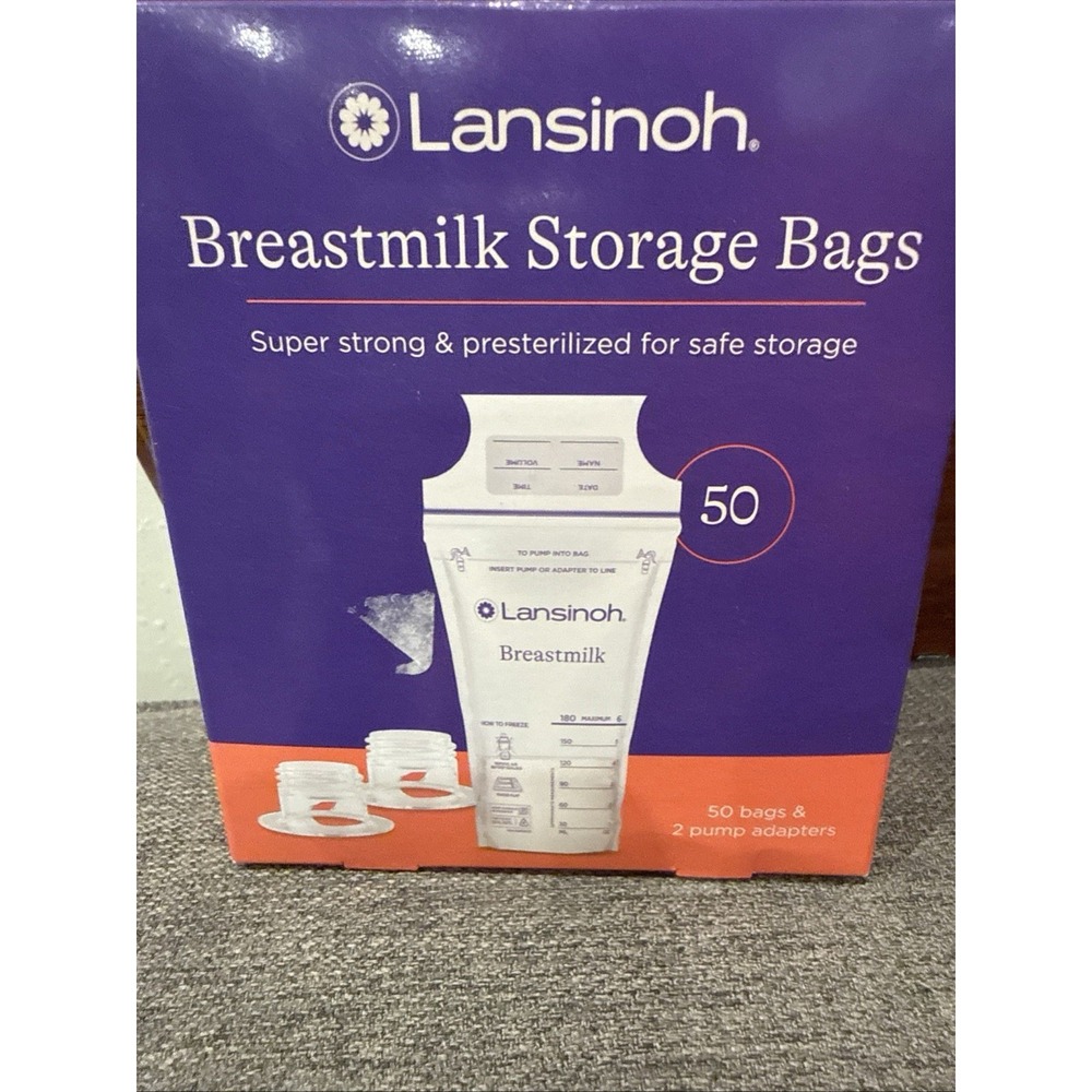 Lansinoh Breastmilk Storage Bags, 50 Count with 2 Pump Adapters, 6 Ounce